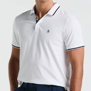 Original Penguin Men's White Polo Shirt Tipped Jersey T-Shirt Size M NWT